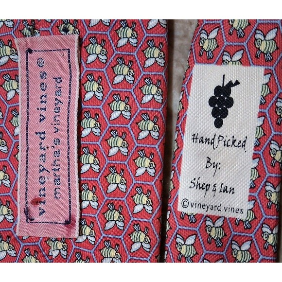 VINEYARD VINES Boys Pink Honey Bee Print Silk Neck Tie 50x3.0" Fun Cute Holiday - Picture 4 of 6